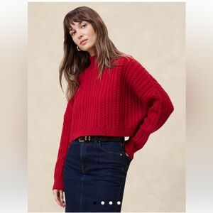 Banana Republic Red Cropped Cable Turtleneck Sweater BRAND NEW WITH TAGS